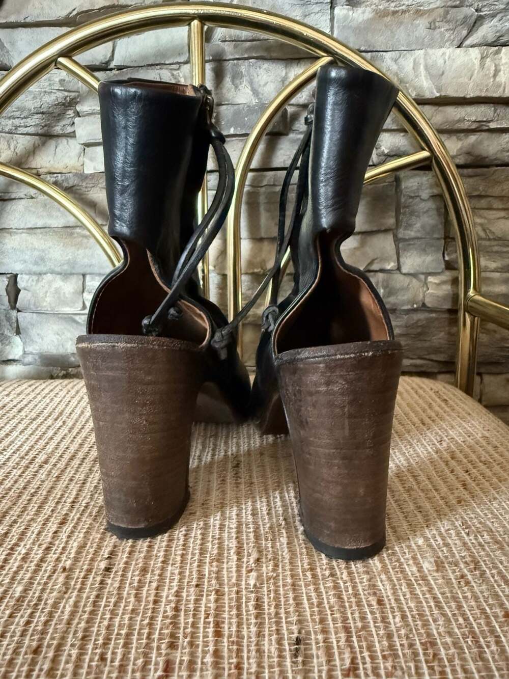 Buttero Black Leather Peep Toe Slingback Block Heel Boots Size 38 - Picture 3 of 8